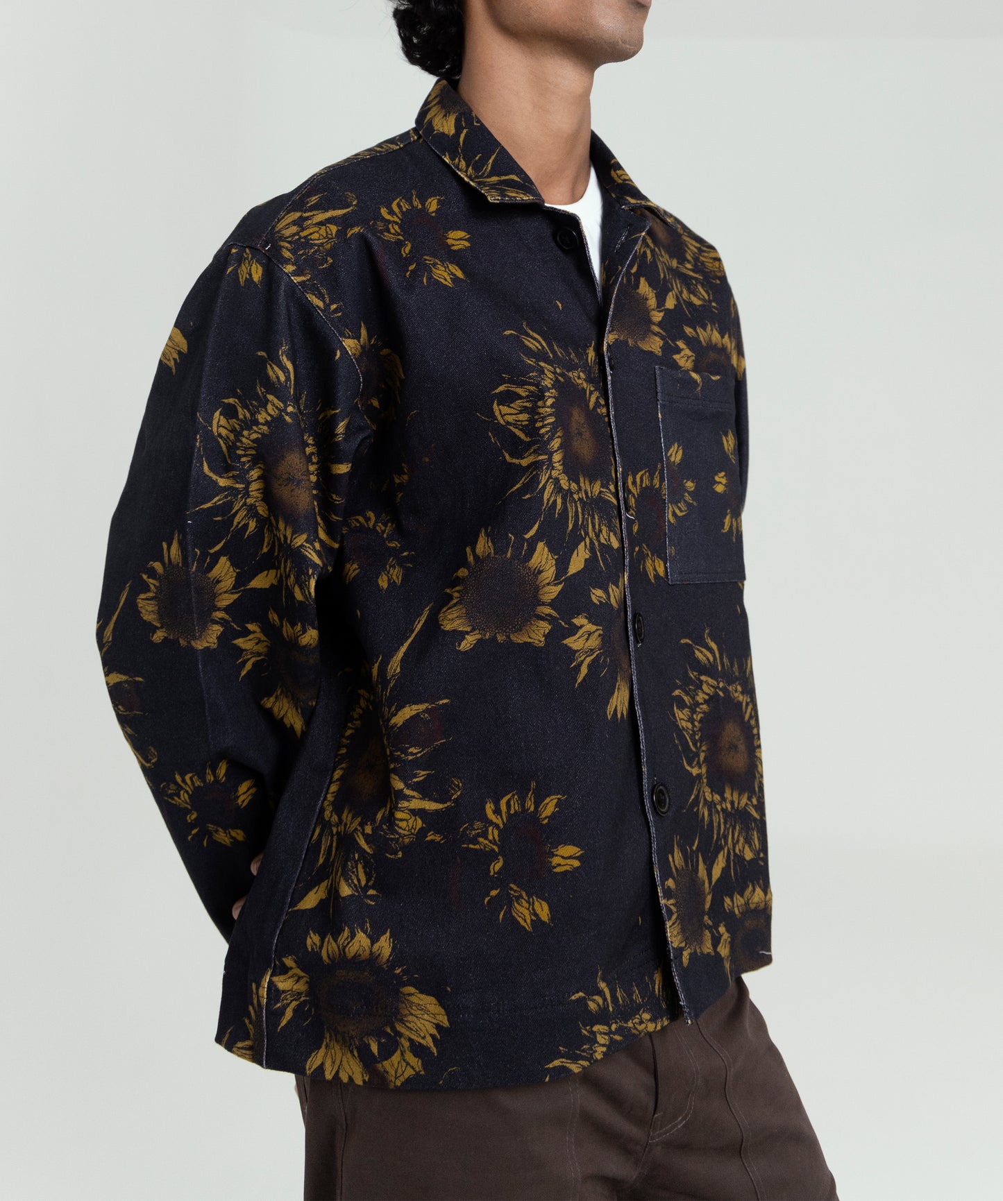 Floral denim overshirt